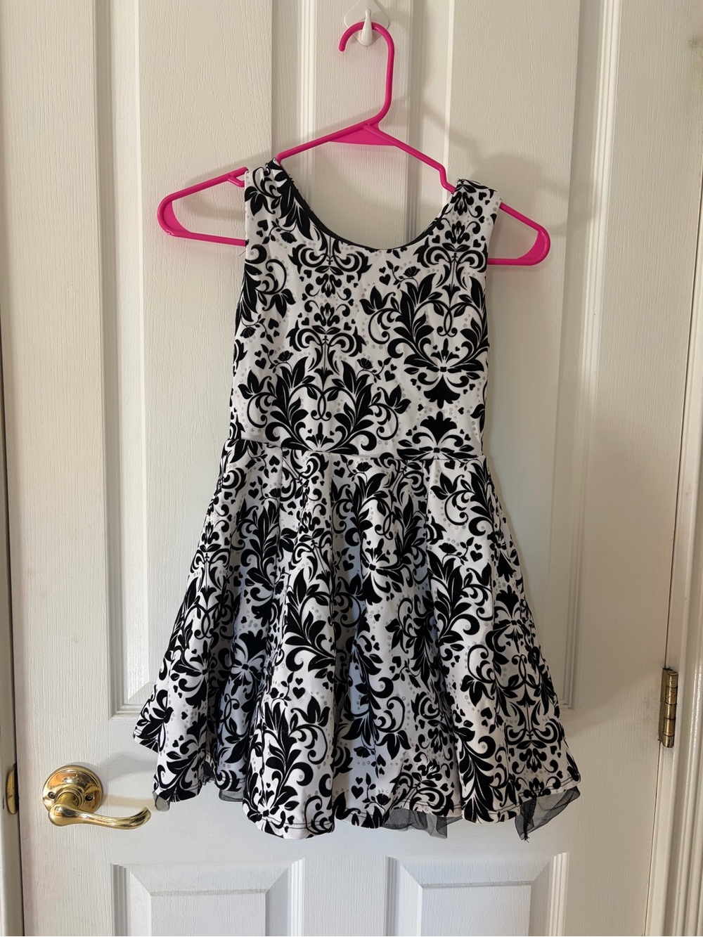 Black and White Floral Fit-and-Flare Kids Dress Size 7
